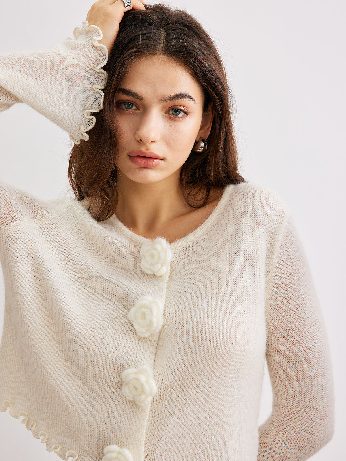 Clementine Yün Karışımlı Çiçekli Hırka Ceket