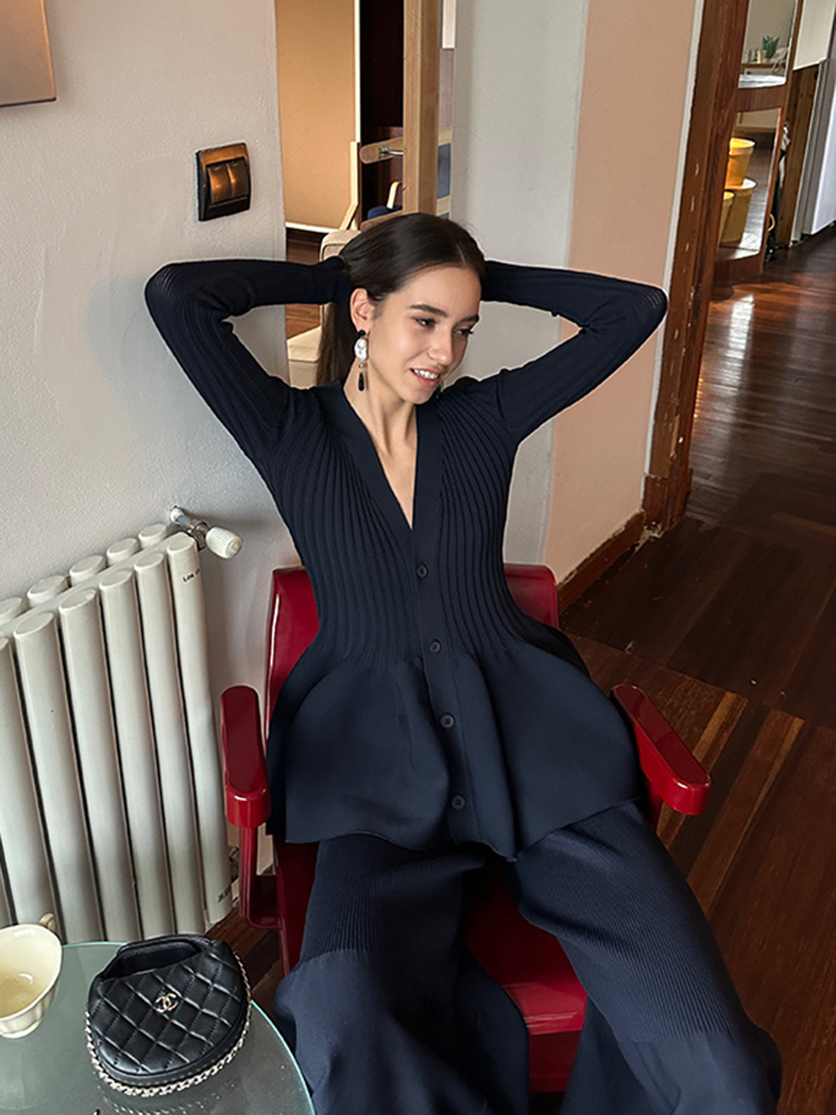 LioraV Yaka Volan Düğmeli Hırka