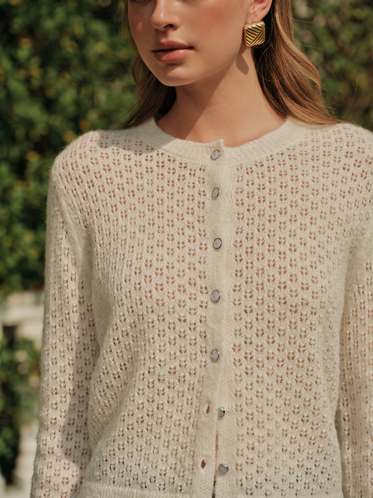 Dahlia Önü Düğmeli Tığ İşi Hırka