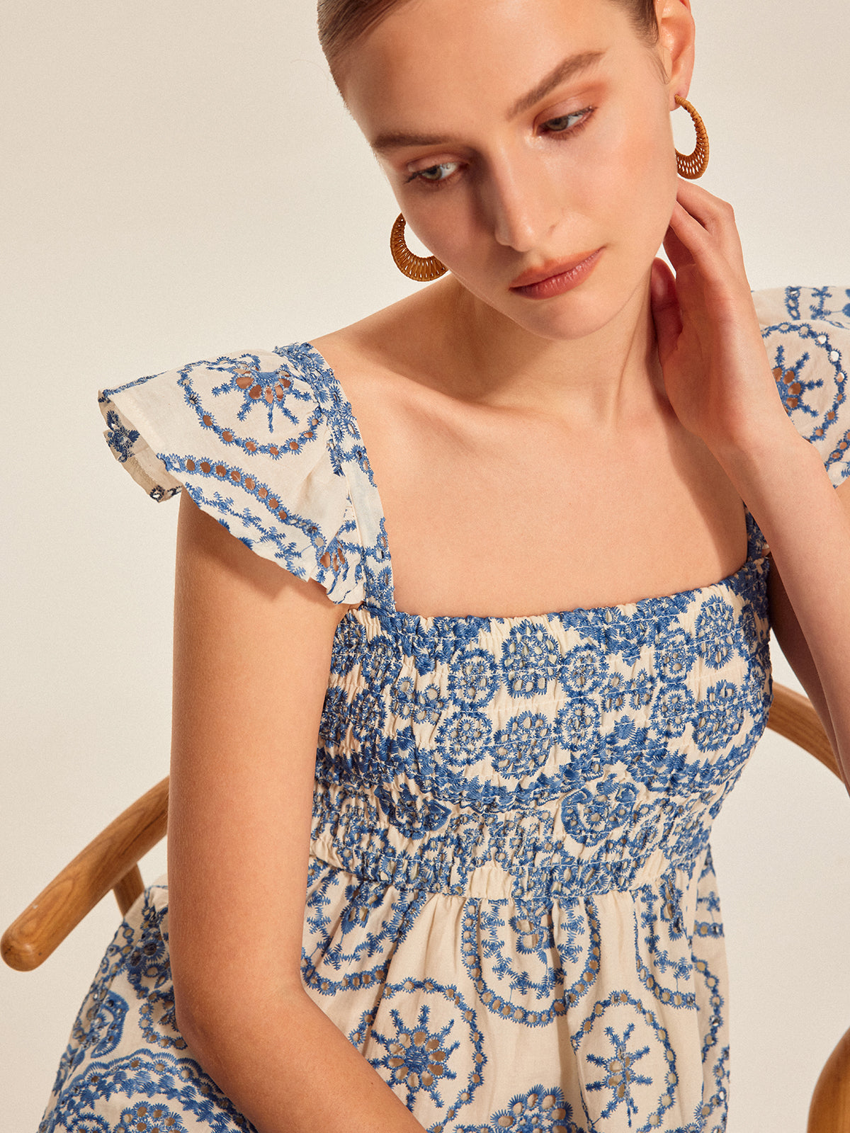 Boho Çiçekli Sırt Kesimli Maxi Elbise