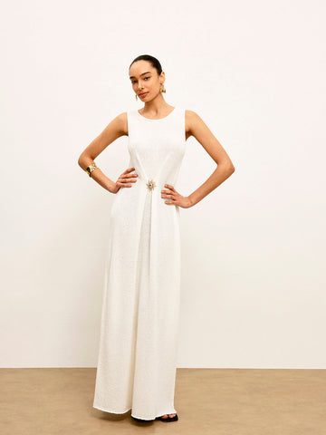 Metal Detay Kolsuz Örme Maxi Elbise