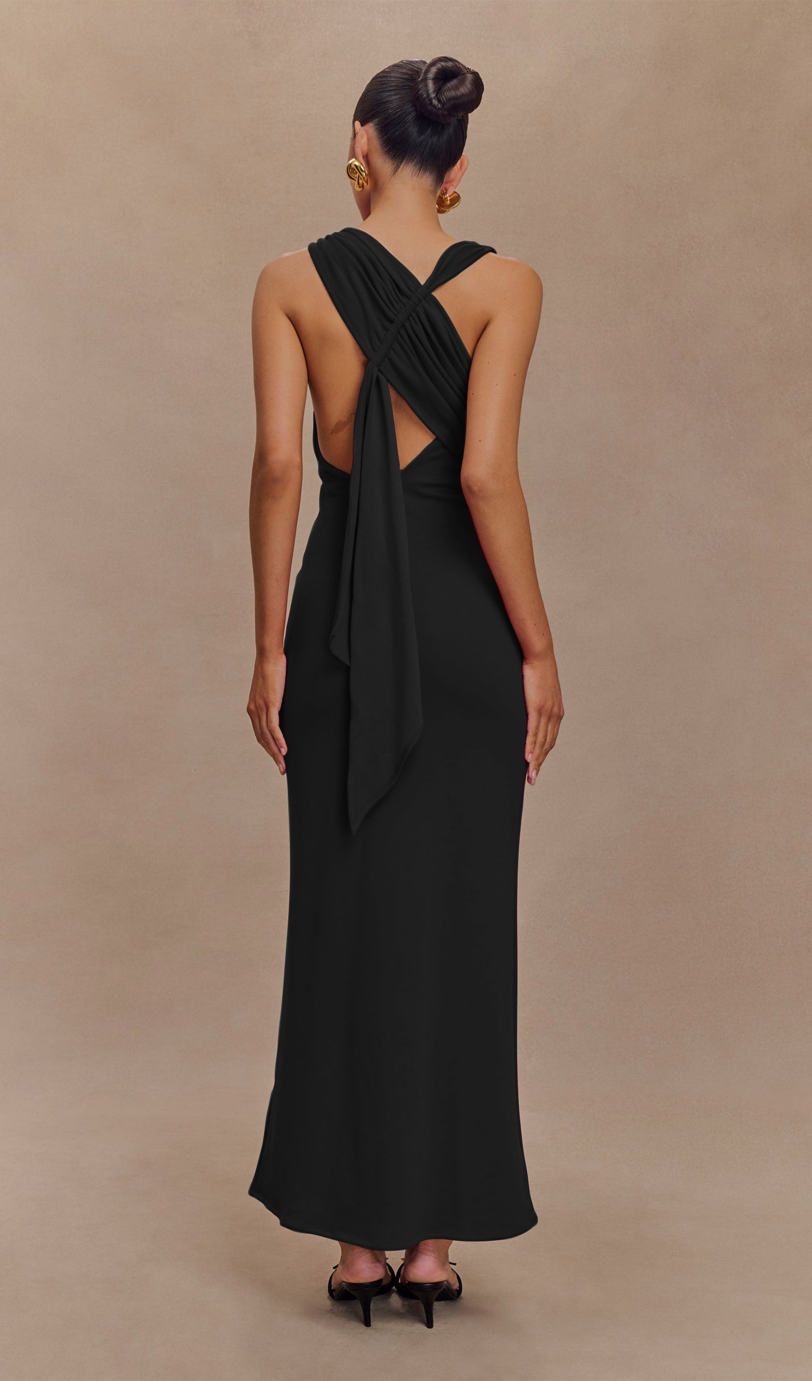 Asimetrik Scuba Jersey Maksi Elbise Siyah