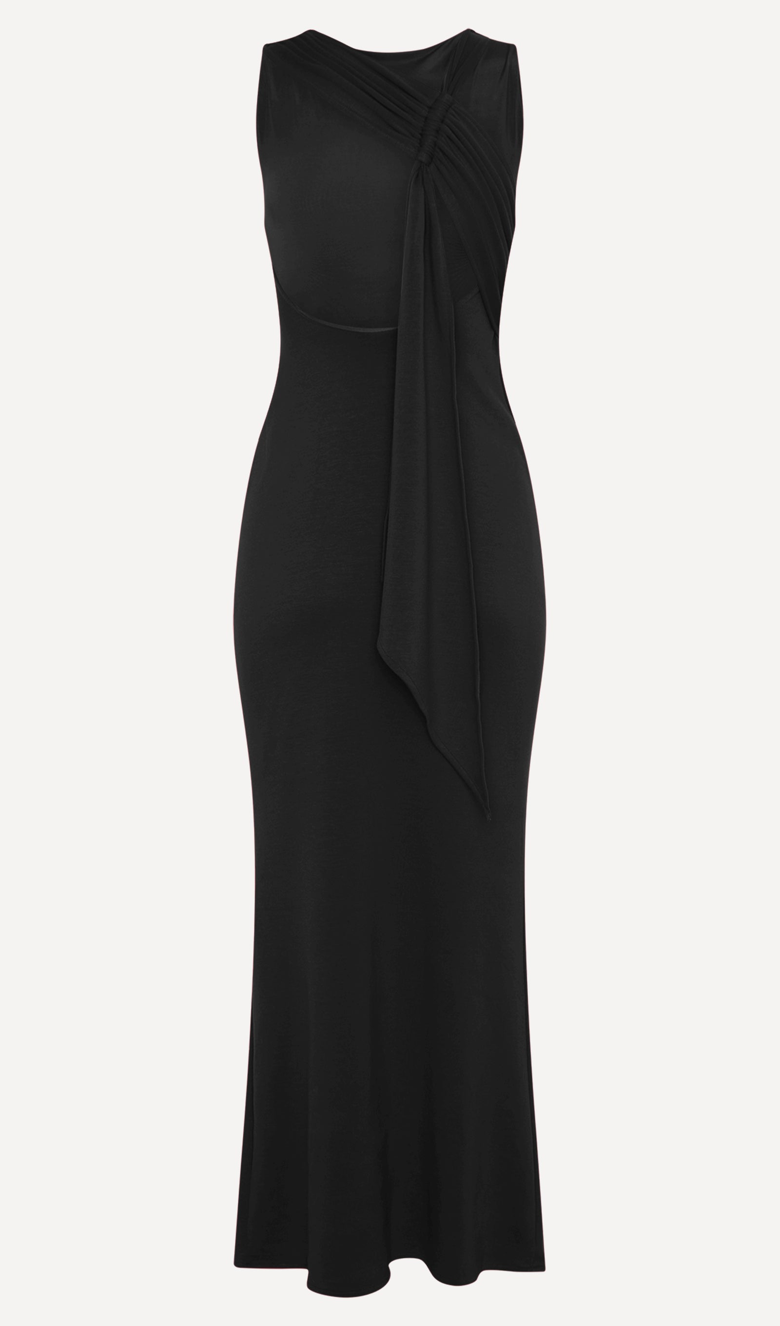 Asimetrik Scuba Jersey Maksi Elbise Siyah
