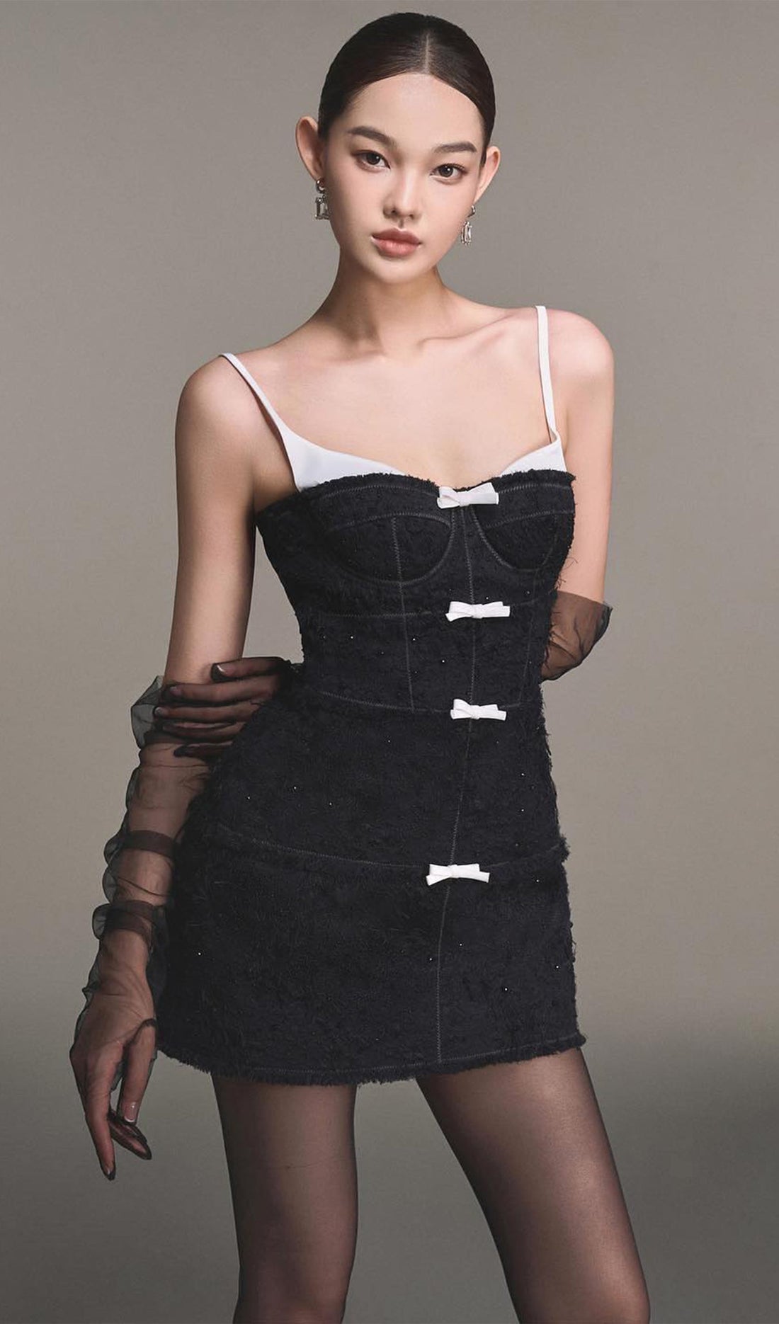 Tüylü Siyah /Beyaz Mini Elbise