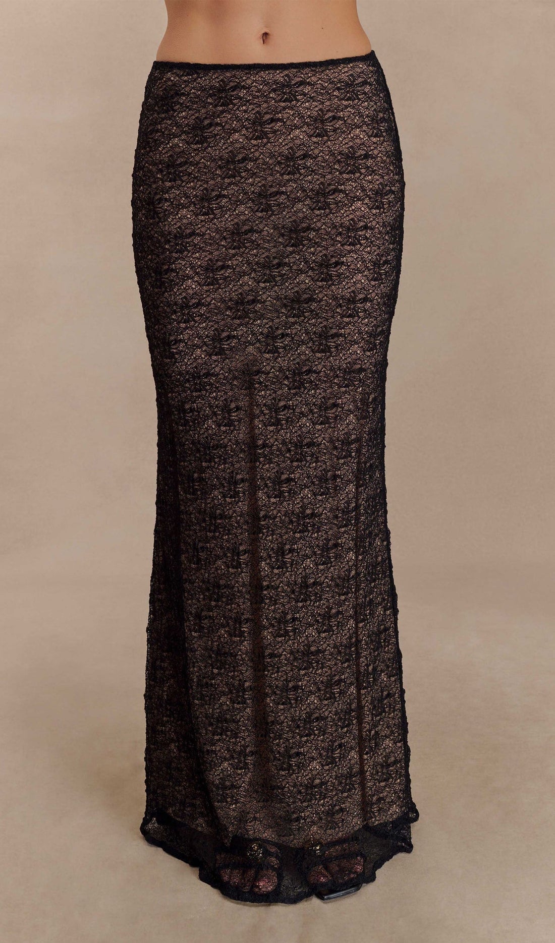 Şeffaf Dantel Maksi Etek - Siyah