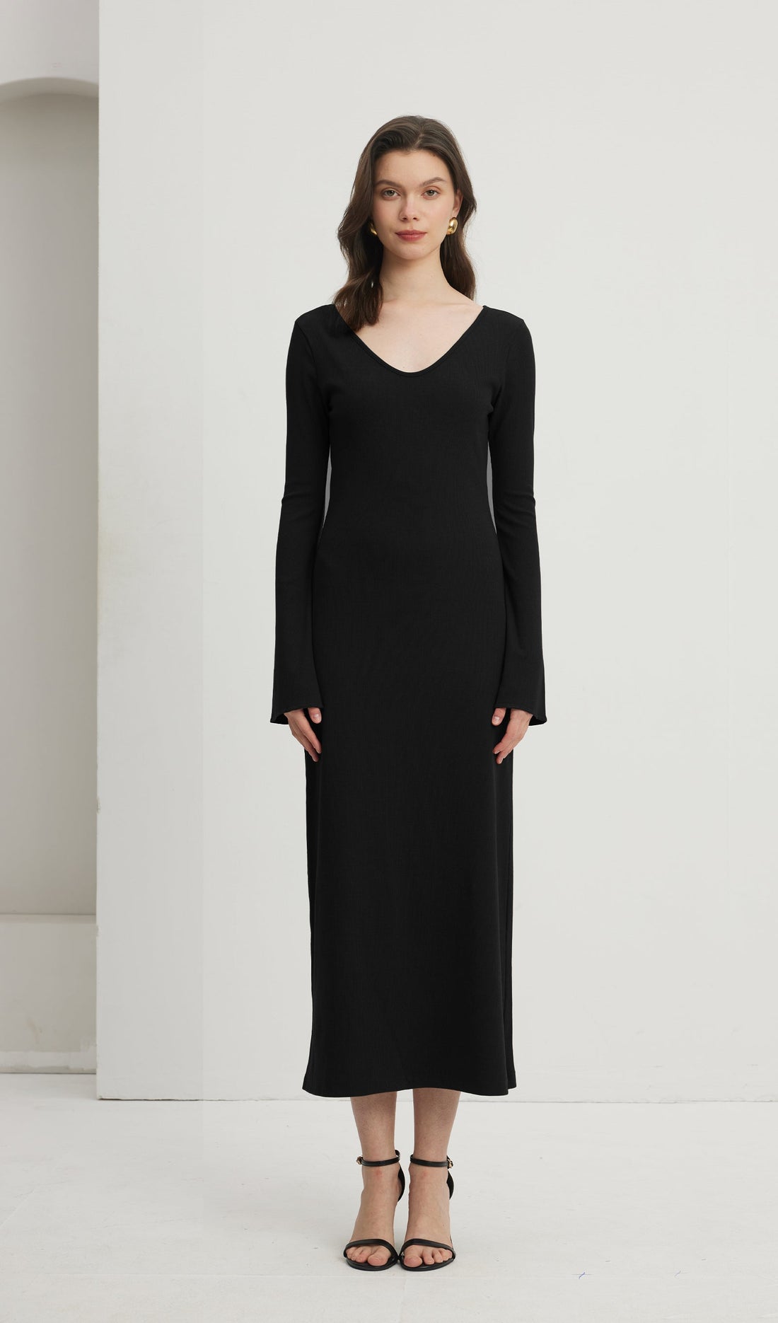 Düz Bisiklet Yaka Midi Elbise