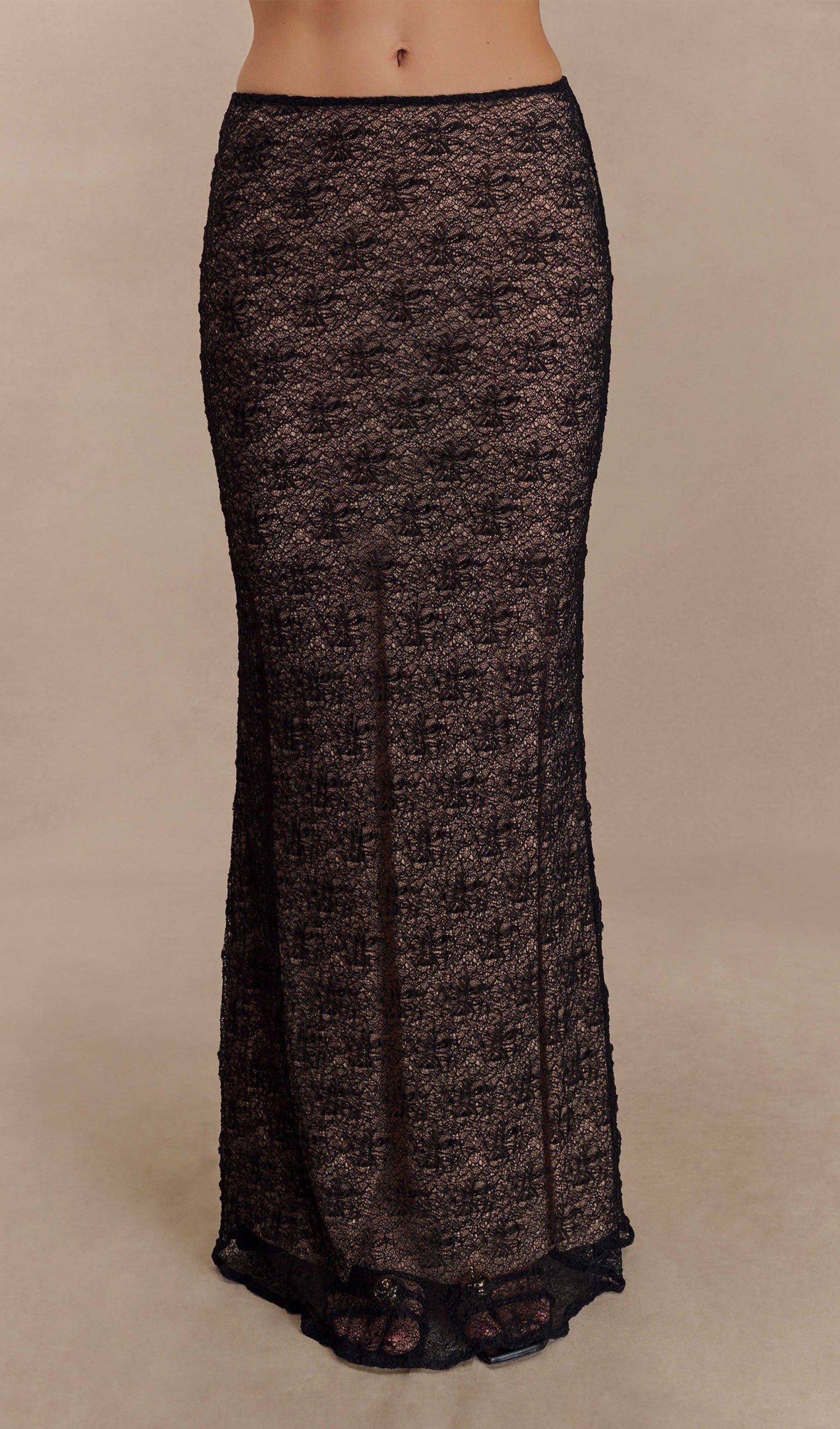 Şeffaf Dantel Maksi Etek