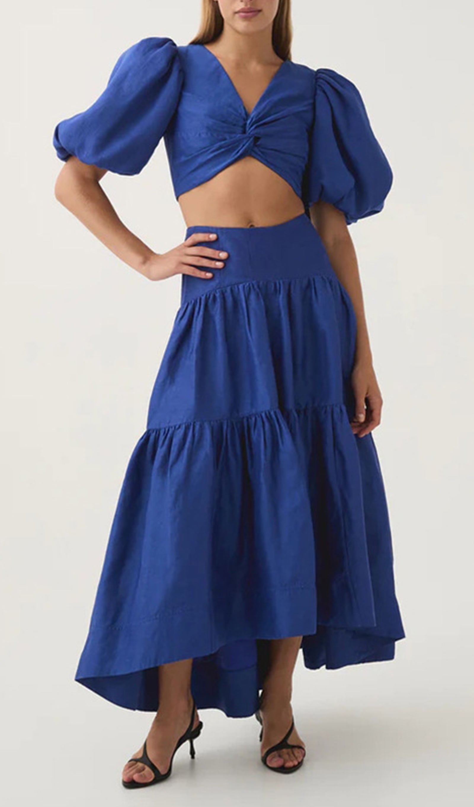 İki Parçalı Twist Fornt Maxi Etek ve Üst Takım Mavi