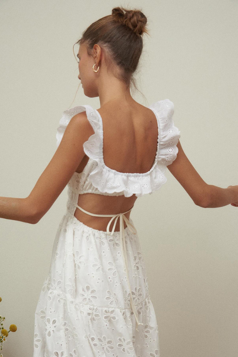 Charline Yırtmaçlı Sırtı Açık Kare Yaka Maksi Elbise