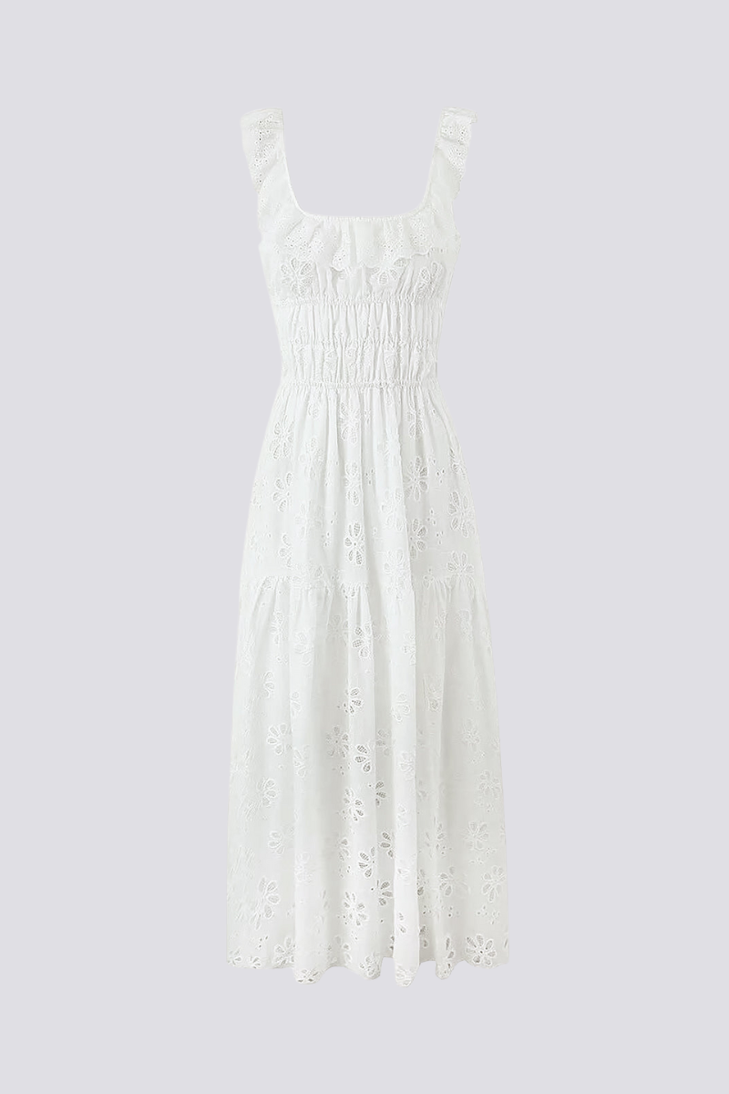 Charline Yırtmaçlı Sırtı Açık Kare Yaka Maksi Elbise