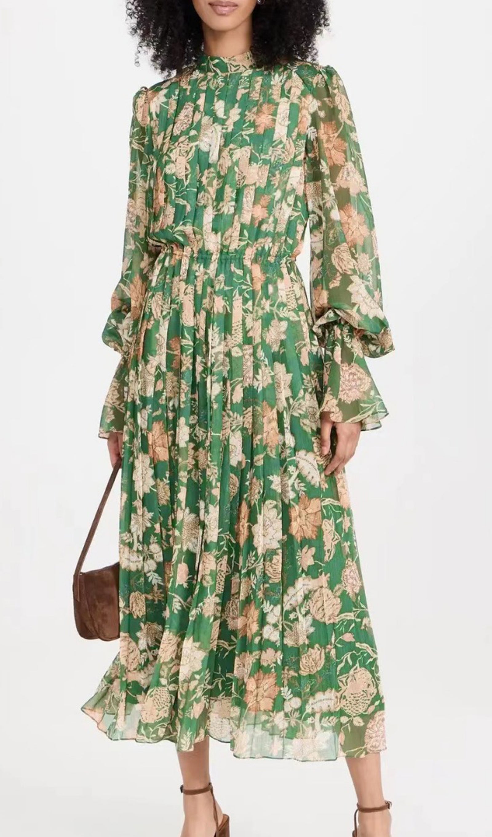 Şifon Uzun Kollu A Line Maksi Elbise