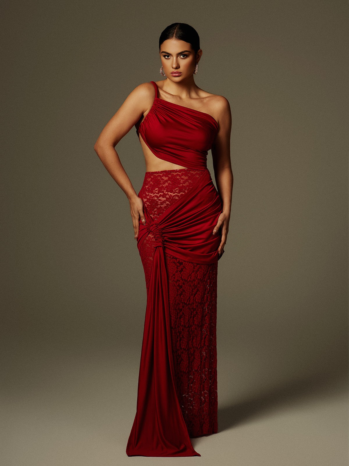 Christopher Tek Omuz Kesimli Dantel Maksi Elbise