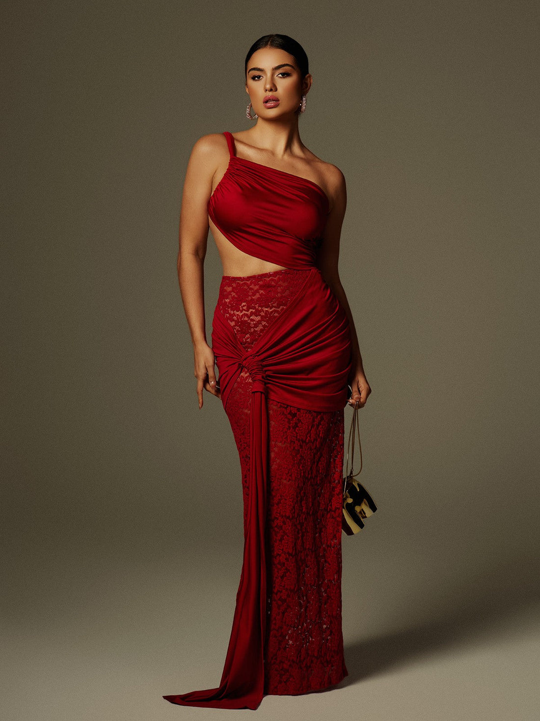 Christopher Tek Omuz Kesimli Dantel Maksi Elbise