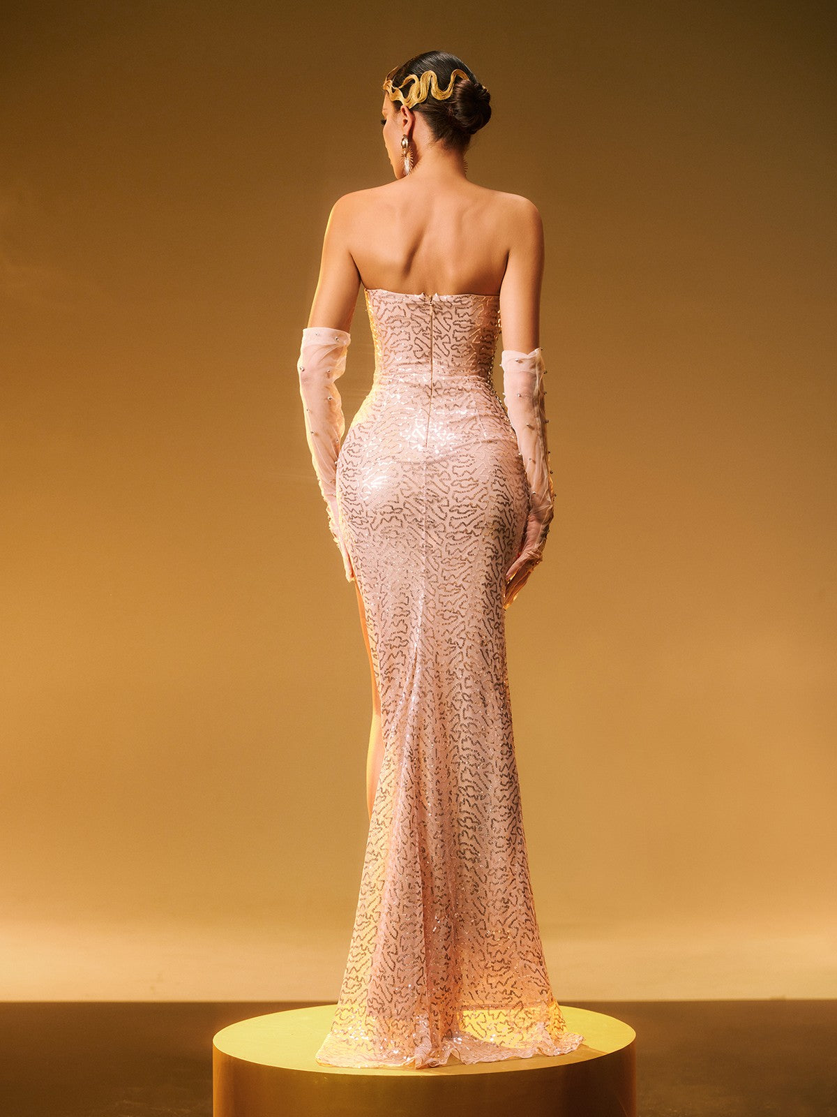 Coralyn Straplez Rhinestone Yırtmaçlı Maksi Elbise