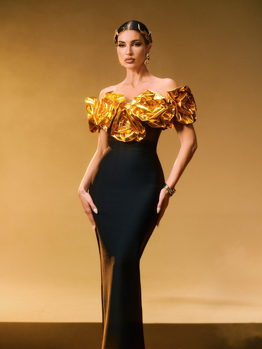 Girit Omuzsuz Çiçekli Maxi Elbise