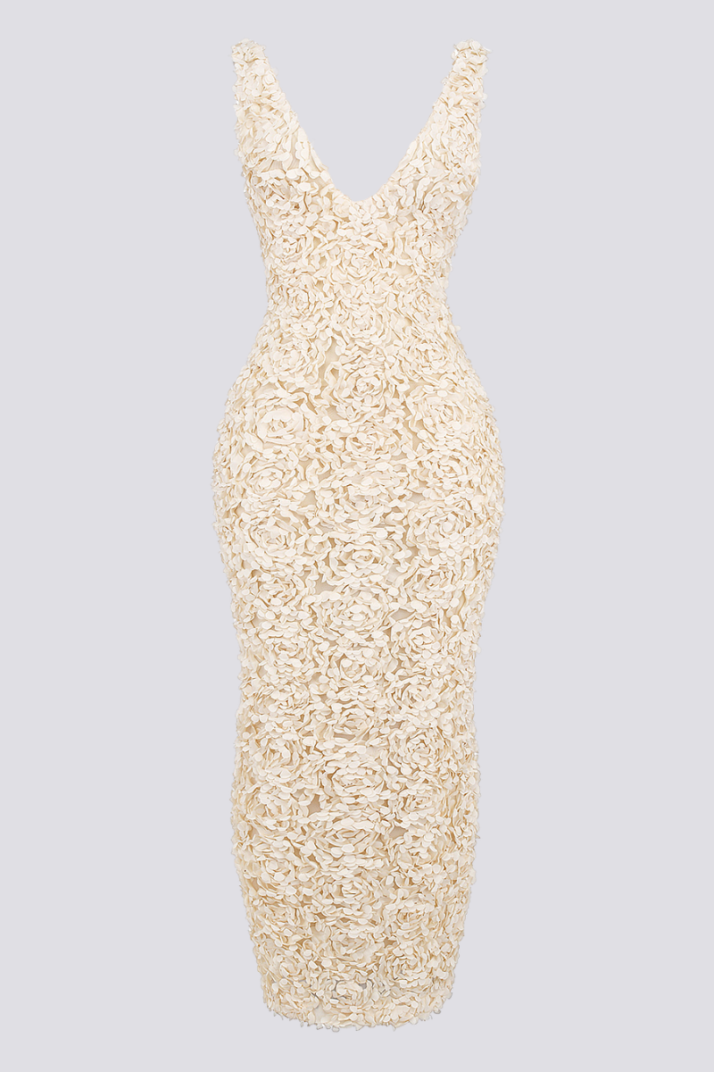 Cyprine Dalma Yaka Sırtı Açık Maksi Elbise