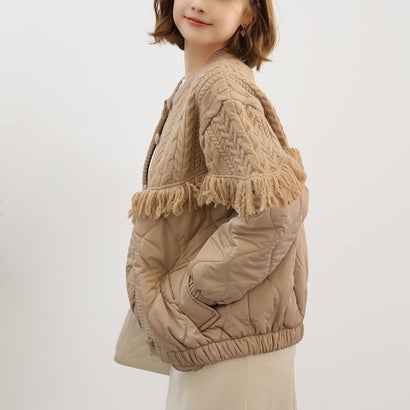 Aran Saçak Süslemeli Örgü Ceket-Bej