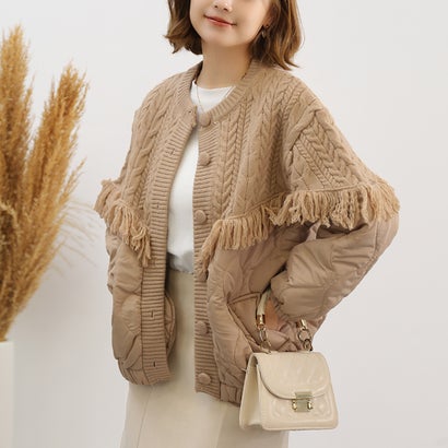 Aran Saçak Süslemeli Örgü Ceket-Bej