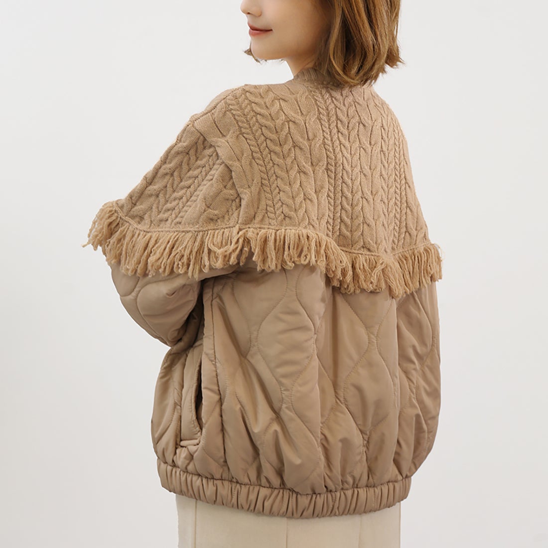 Aran Saçak Süslemeli Örgü Ceket-Bej