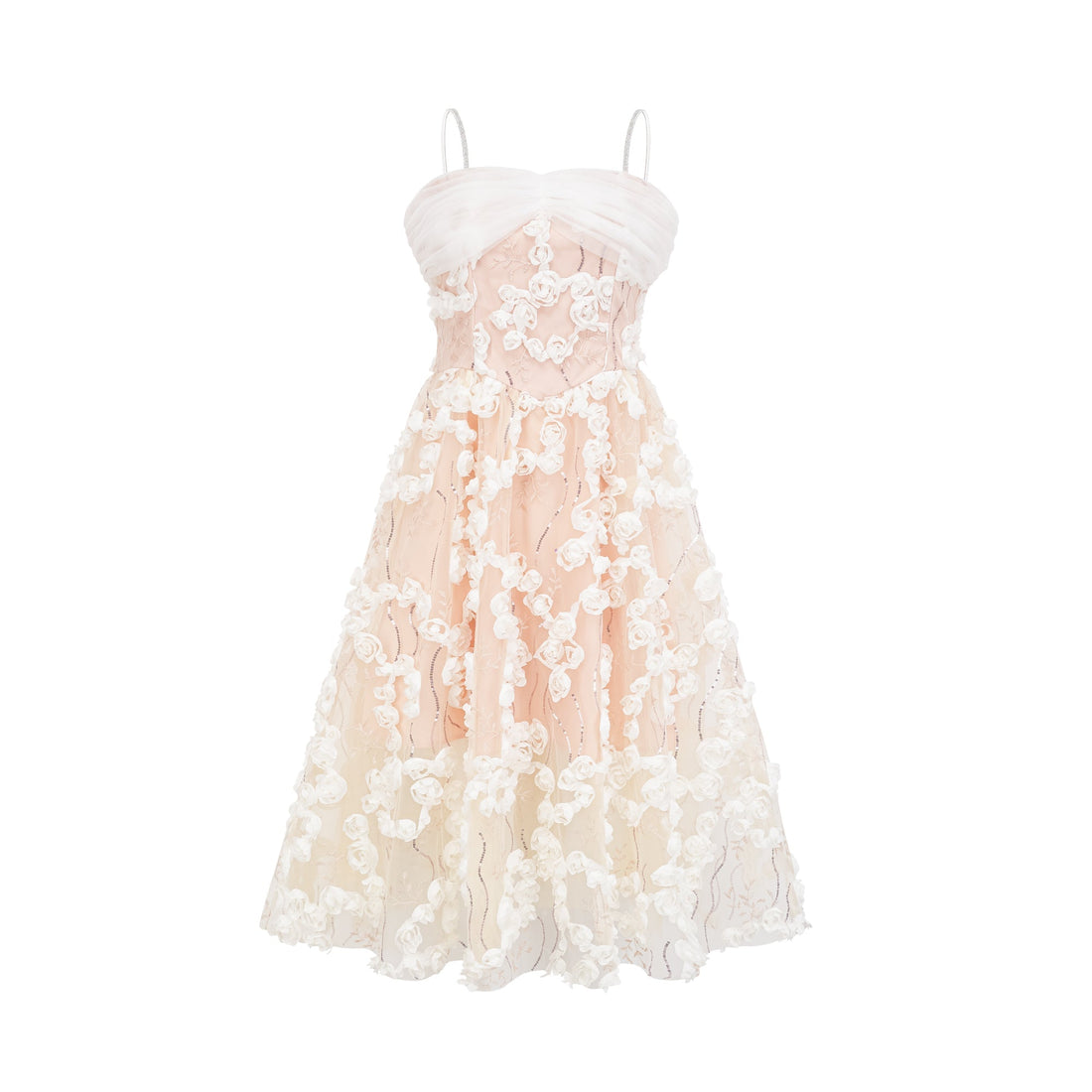 Jacqueline Çiçek Aplikeli İşlemeli Midi Elbise