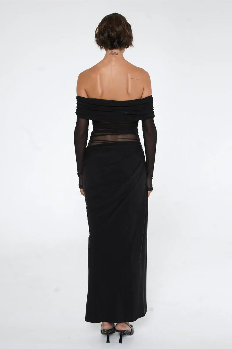Kapalı Omuz Şeffaf Maksi Siyah