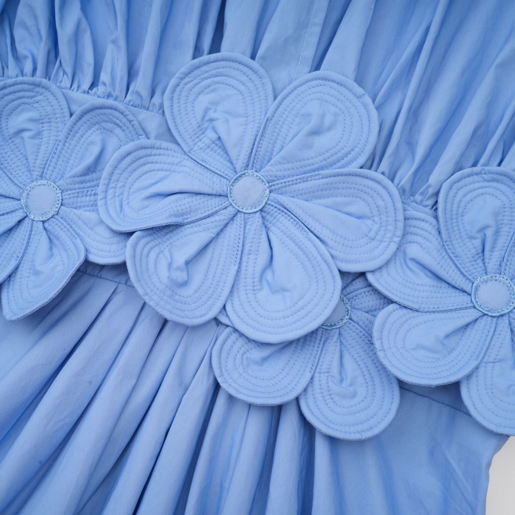 Emma Yaprak Detaylı Büzgü İpli Mavi Maxi Elbise