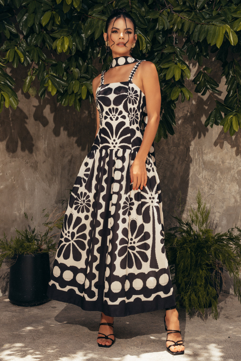 Élisabeth Çiçekli Spagetti Maksi Elbise