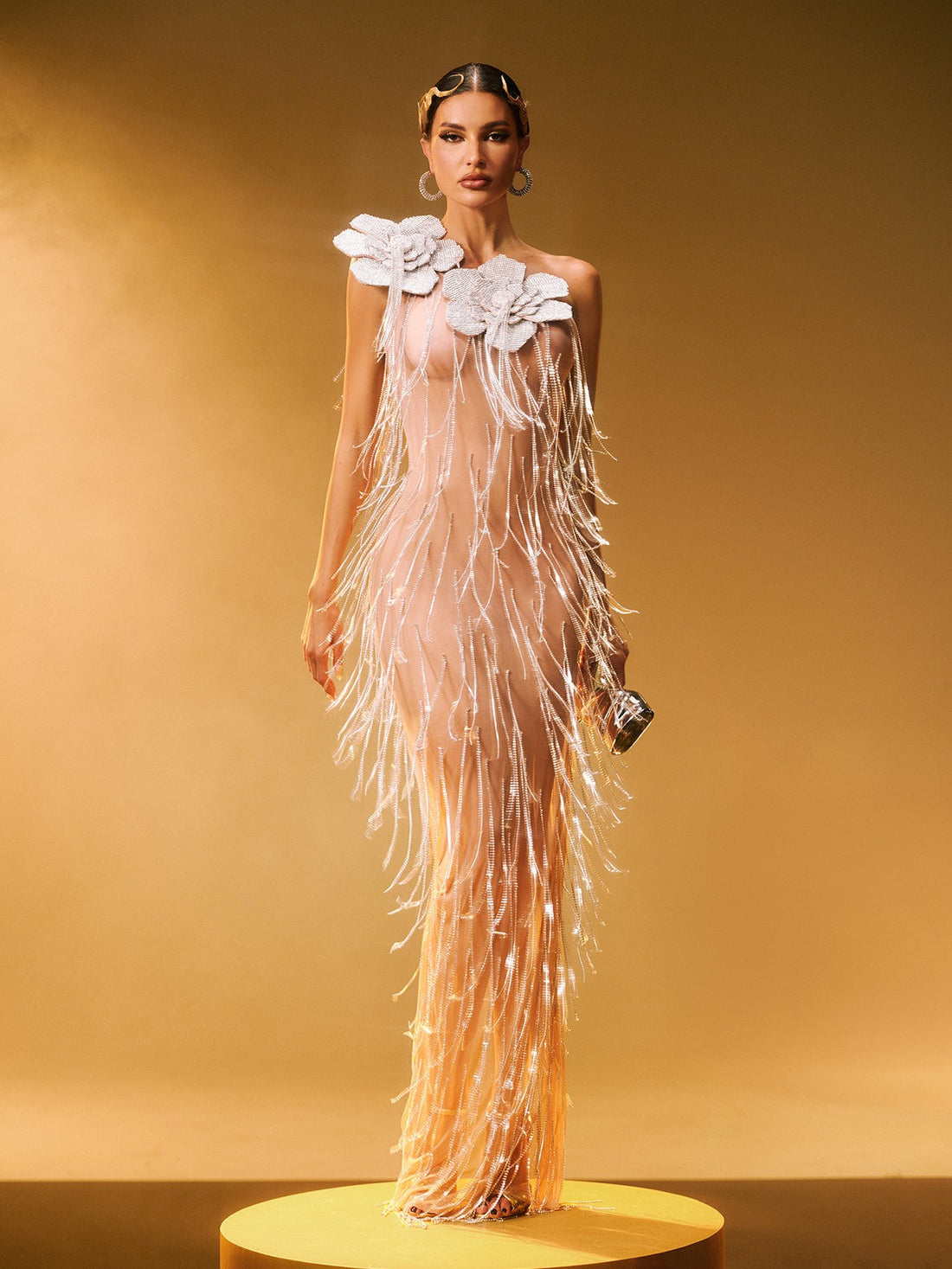 Ephira Kristal Çiçek Püsküllü Maksi Elbise