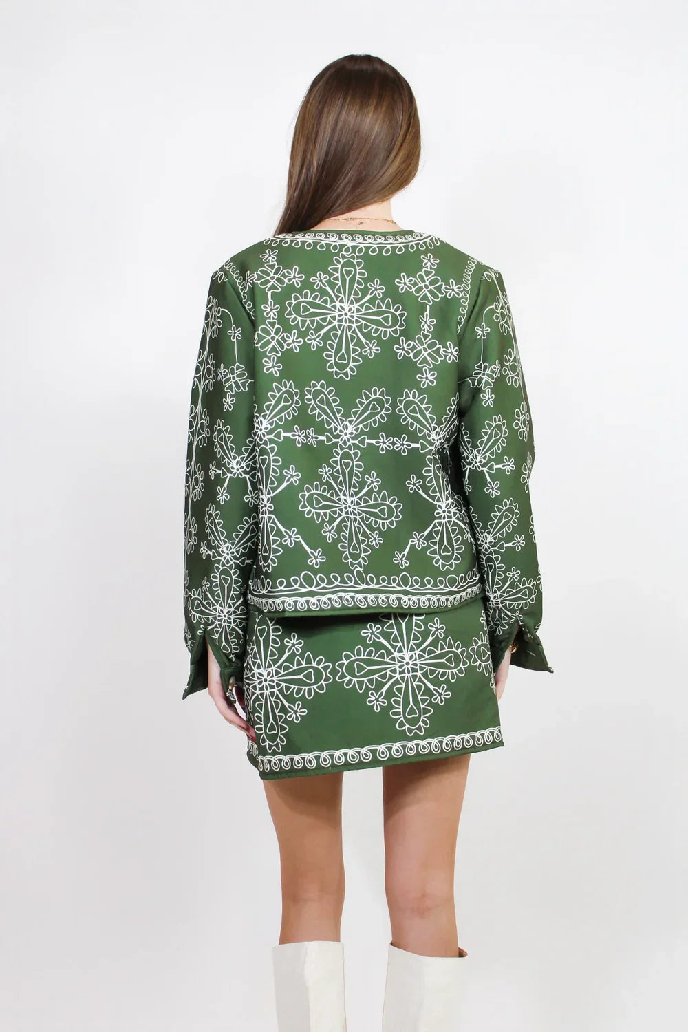 Soyut Baskılı Ceket Mini Etek Takım