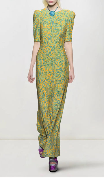 Çiçekli Saten Benzersiz Dar Kesim Maksi Elbise