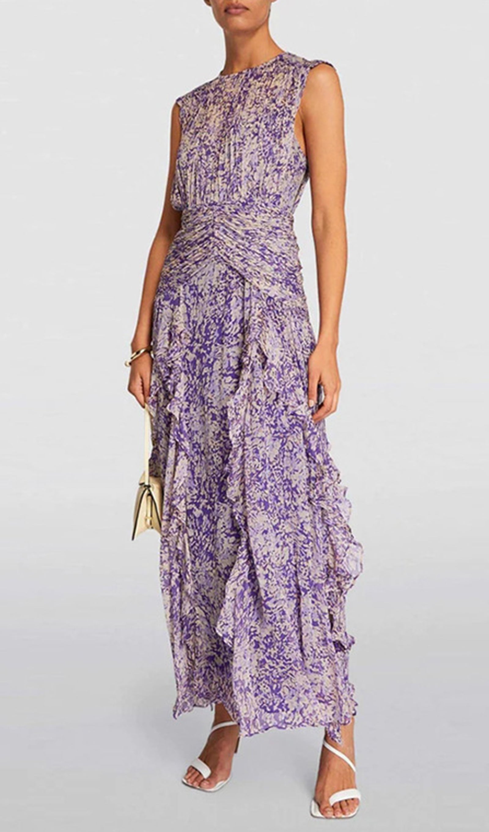 Çiçekli Kolsuz Scrunch Maksi Elbise