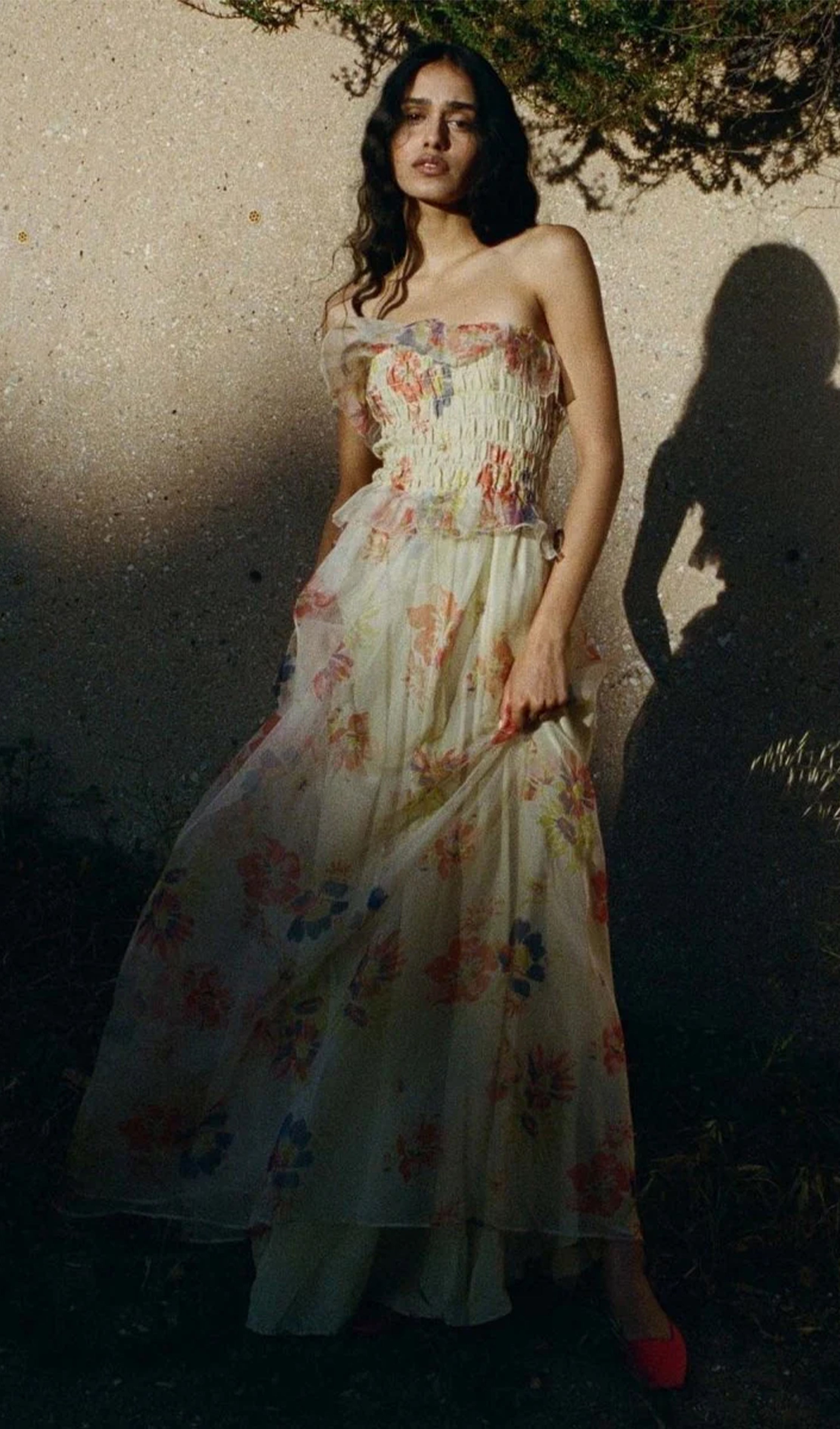 Alberta Çiçekli Fırfırlı Maksi Elbise