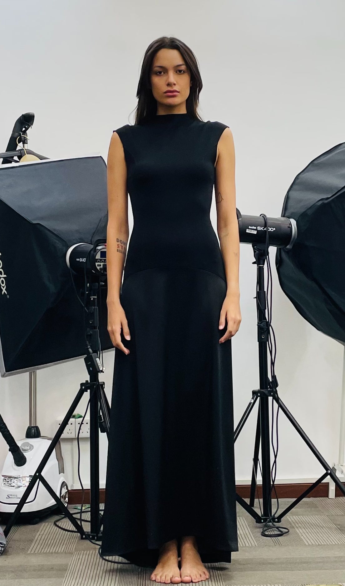 Örme Saten Kolsuz Maksi Elbise