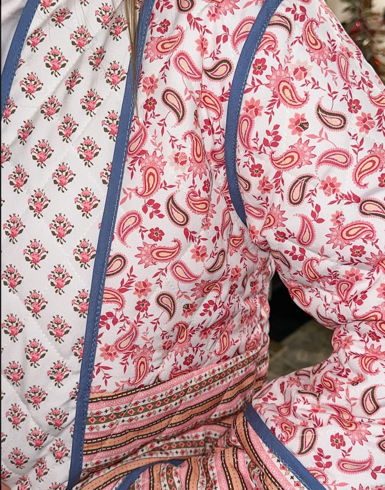 Preppy Paisley Çift Taraflı Kapitone Ceket