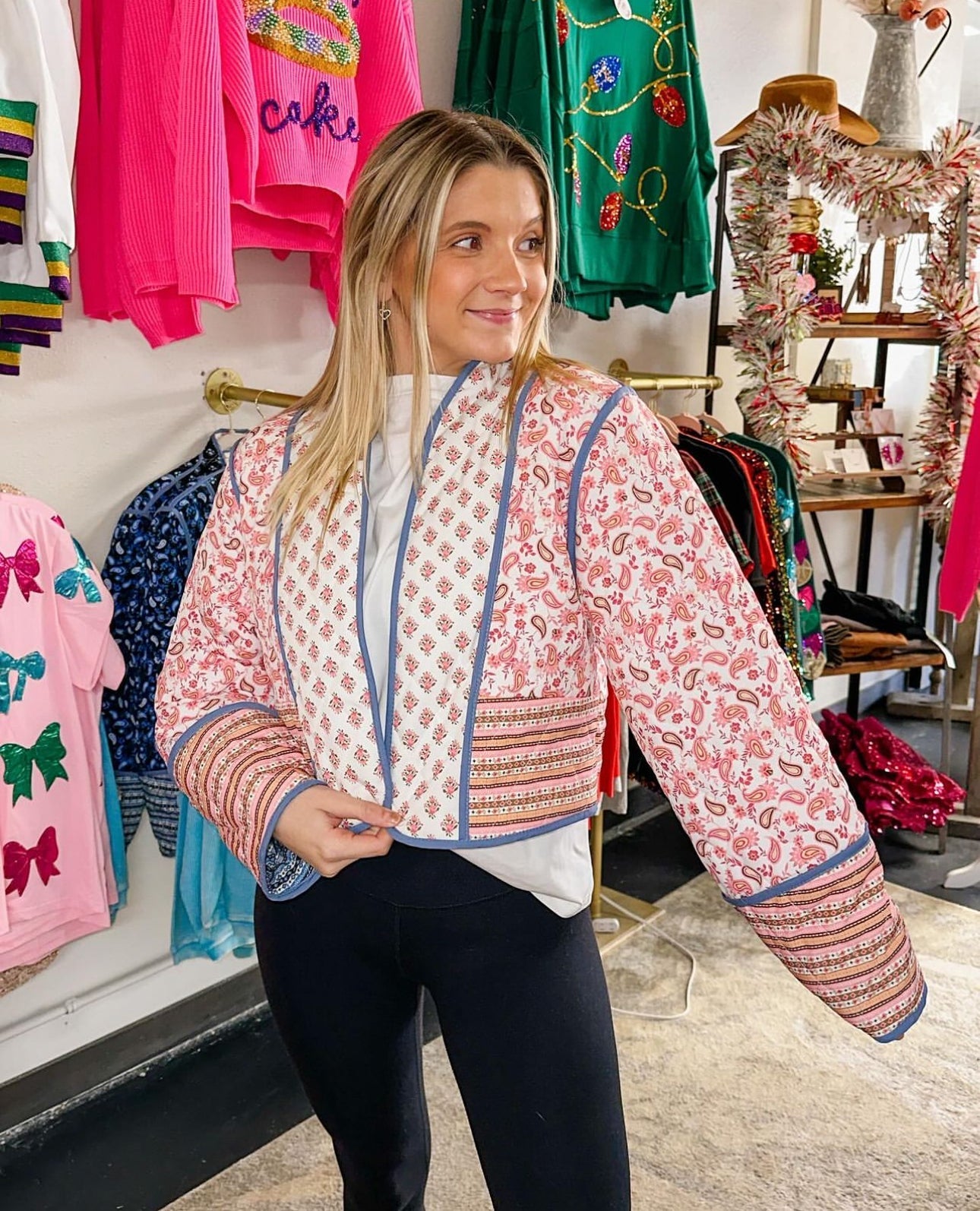 Preppy Paisley Çift Taraflı Kapitone Ceket