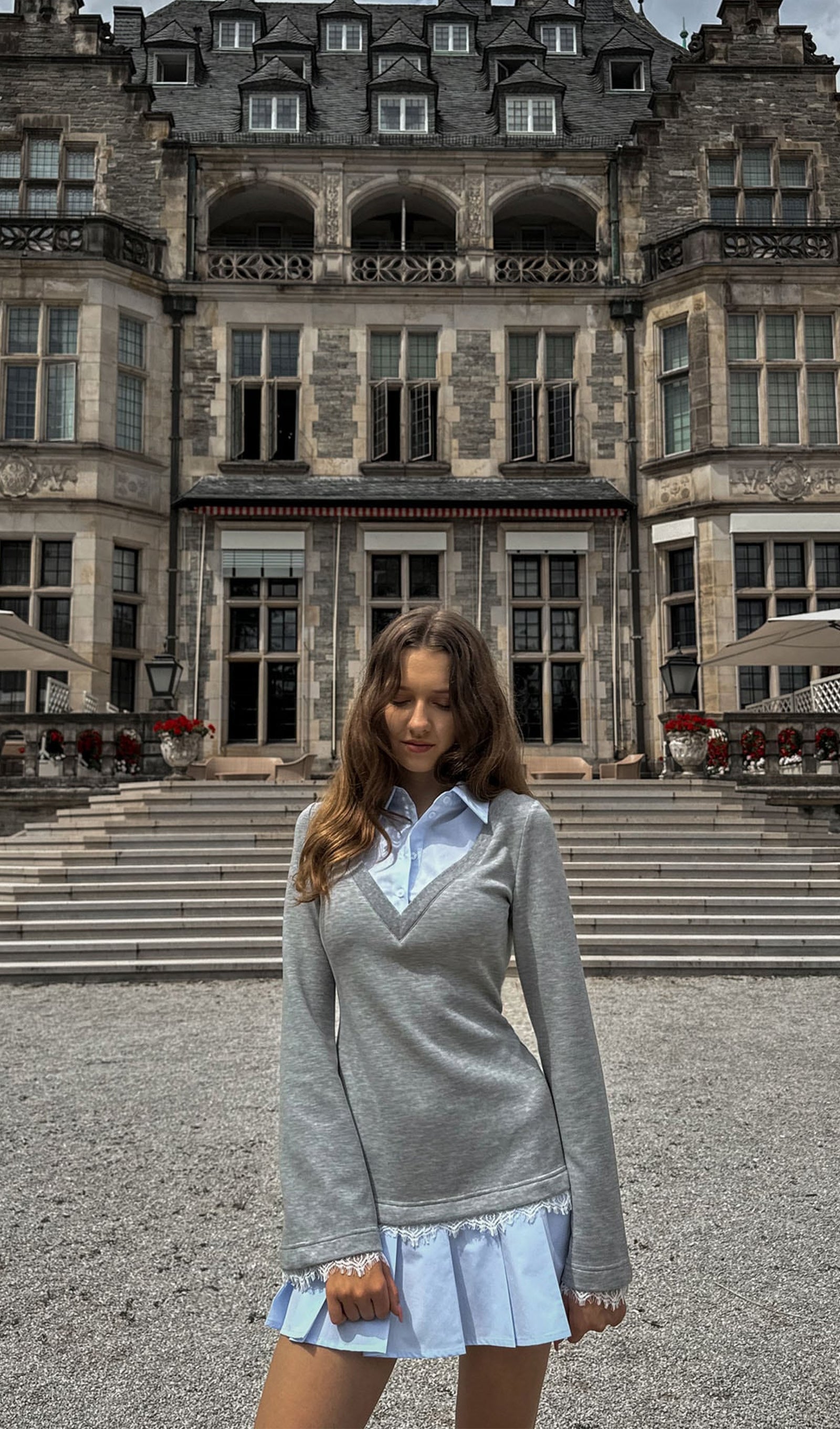 İmitasyon Dantel Dekorlu Gömlek Mini Elbise