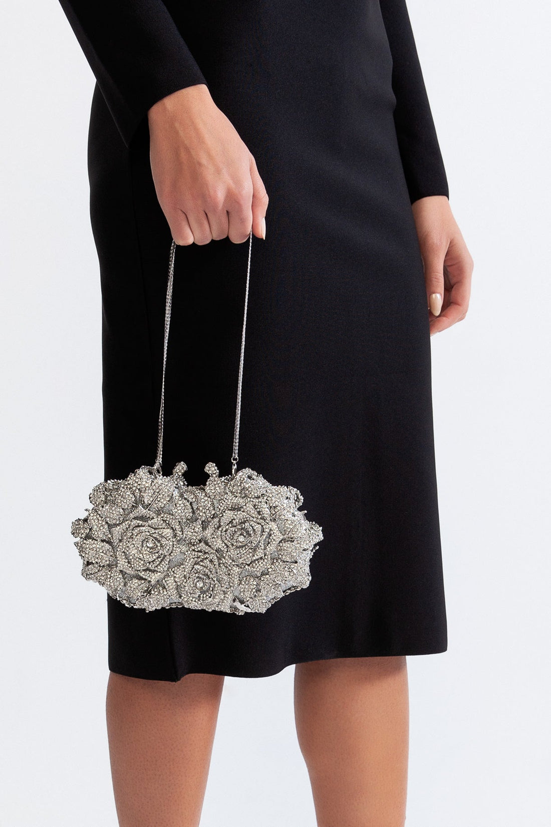 Kristal süslemeli clutch çanta - Gümüş