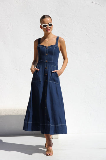 Danielle Maxi Elbise İndigo Denim
