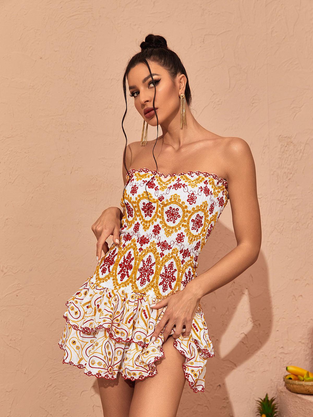 Judson Straplez Fırfırlı Mini Elbise