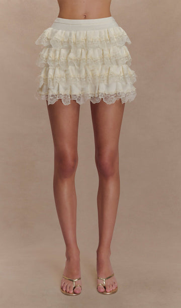 Dantel Fırfırlı Mini Etek