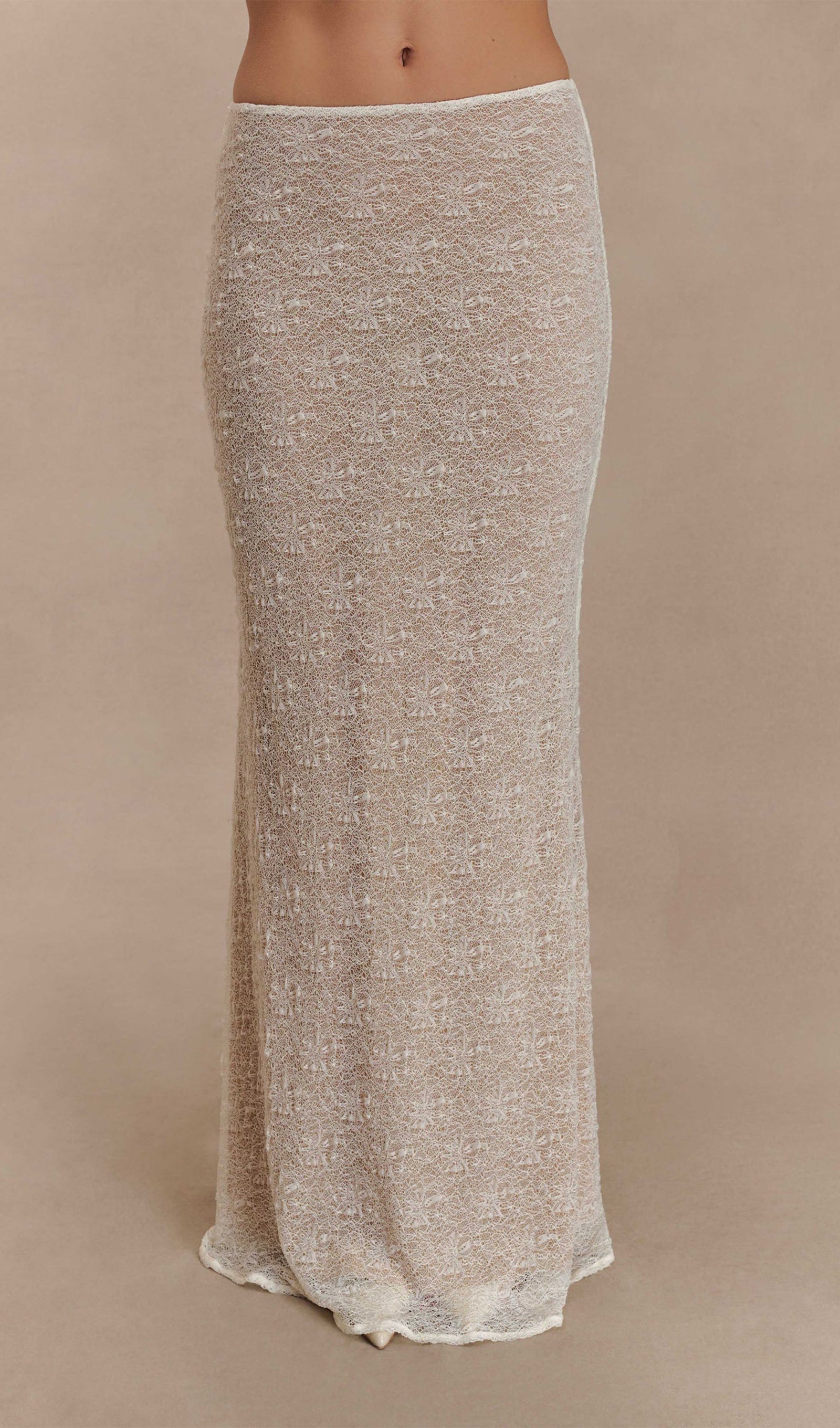 Şeffaf Dantel Maksi Etek
