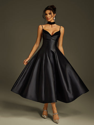 Lizina Saten Midi Elbise