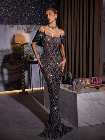 Lucca Rhinestone File Maksi Elbise