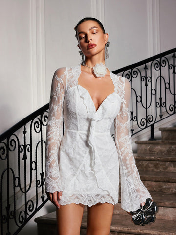 Lytar Flare Kol Dantel Mini Elbise