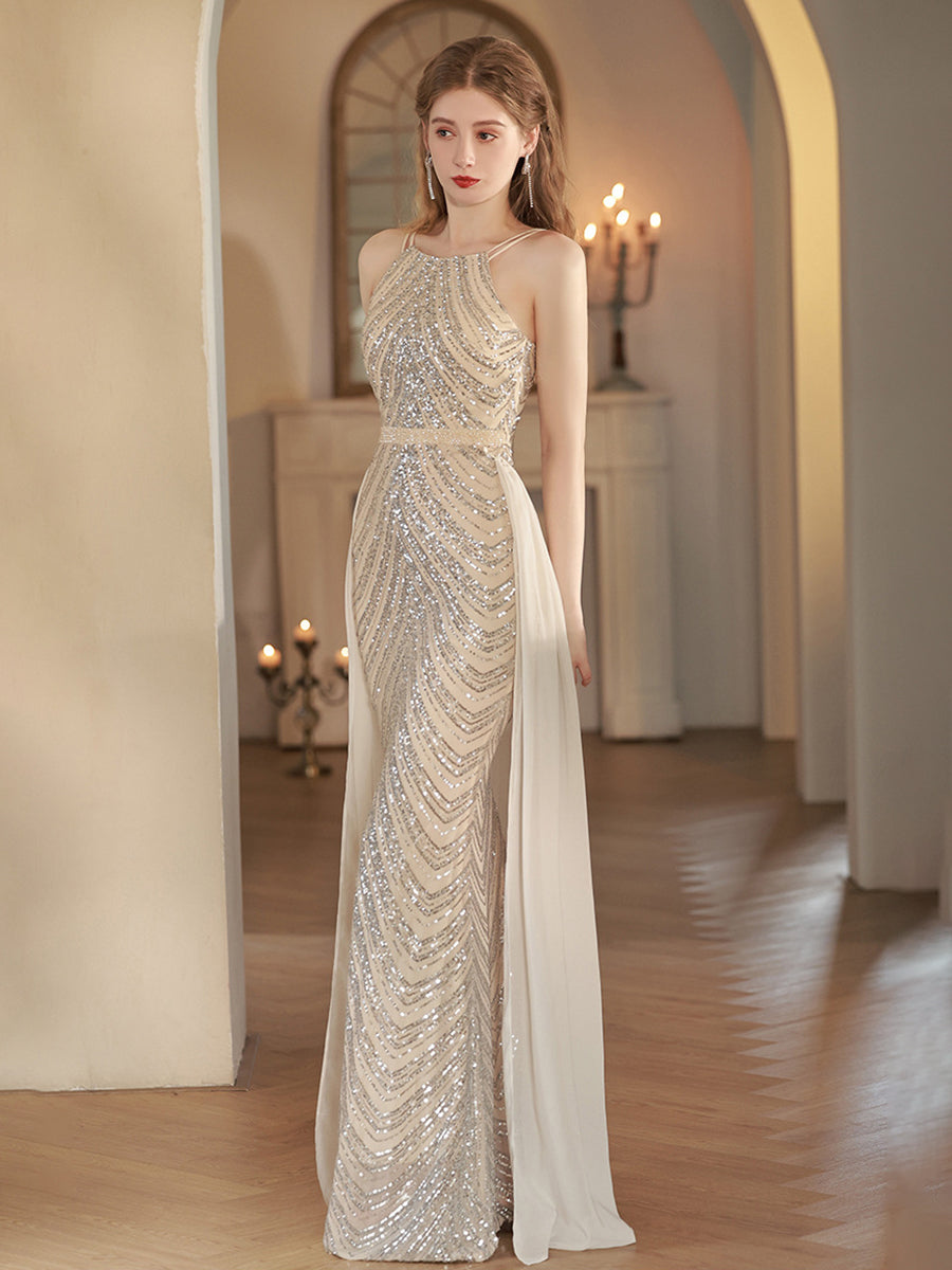 Spagetti Deniz Kızı Payet Abiye Maxi Elbise