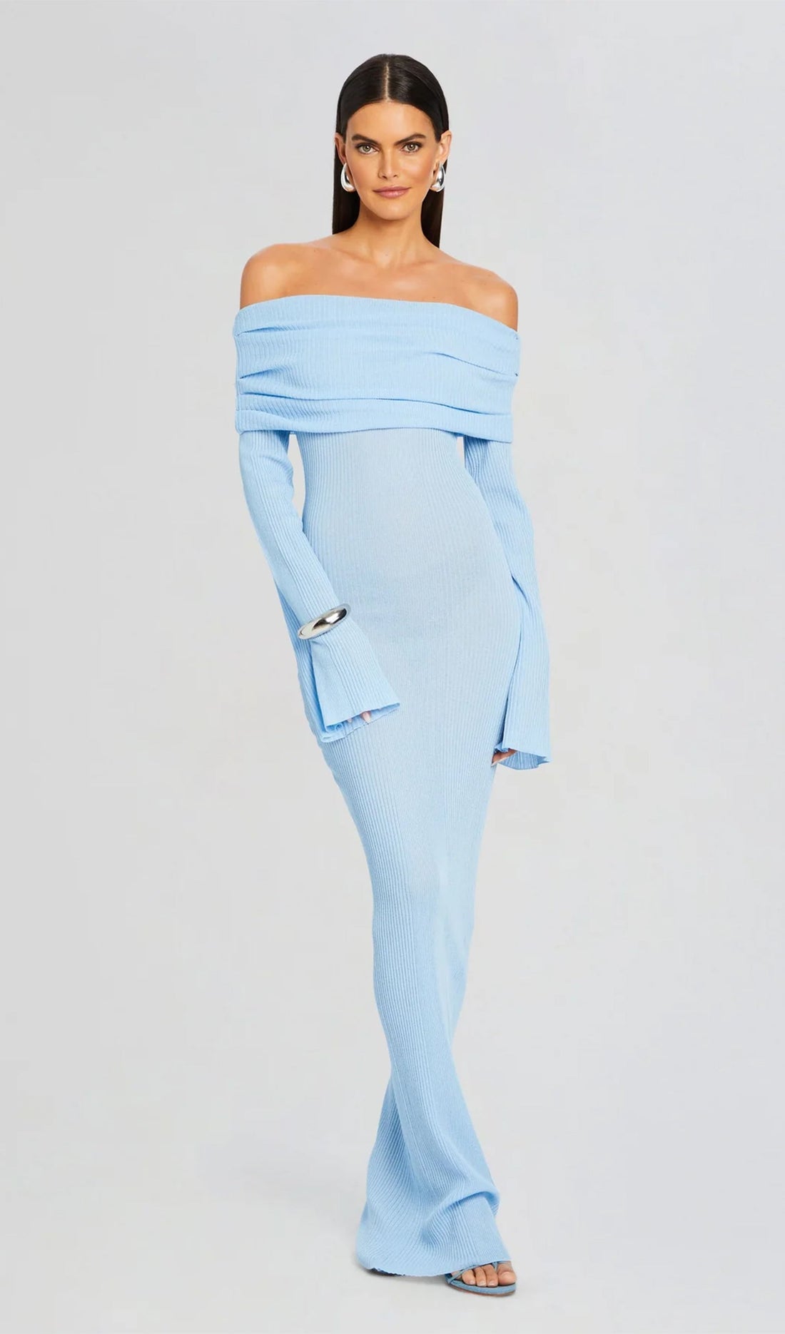 Kapalı Omuz Slim Fit Maksi Elbise