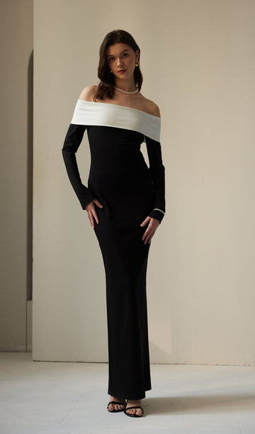 Anya Maksi Elbise Siyah/Beyaz