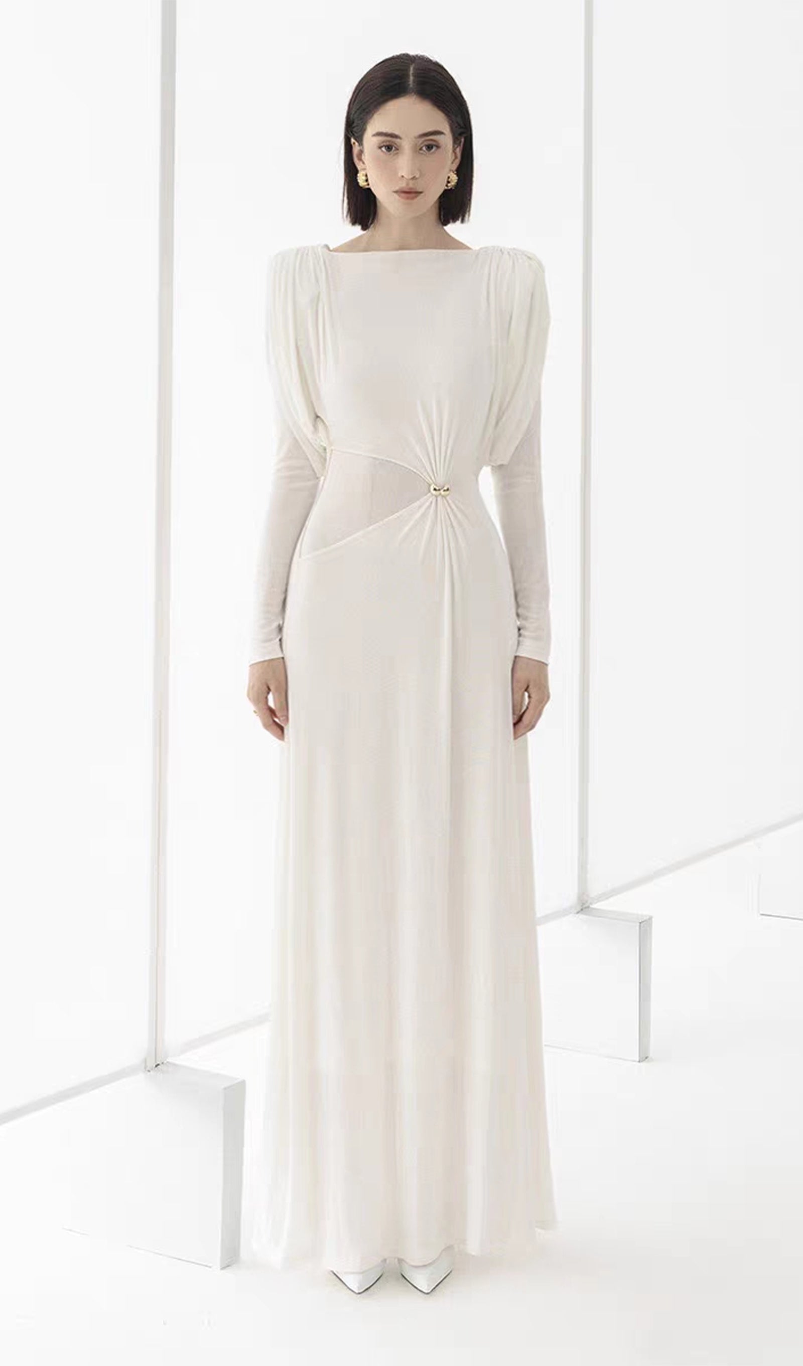 Metalik Dekorlu Maksi Elbise