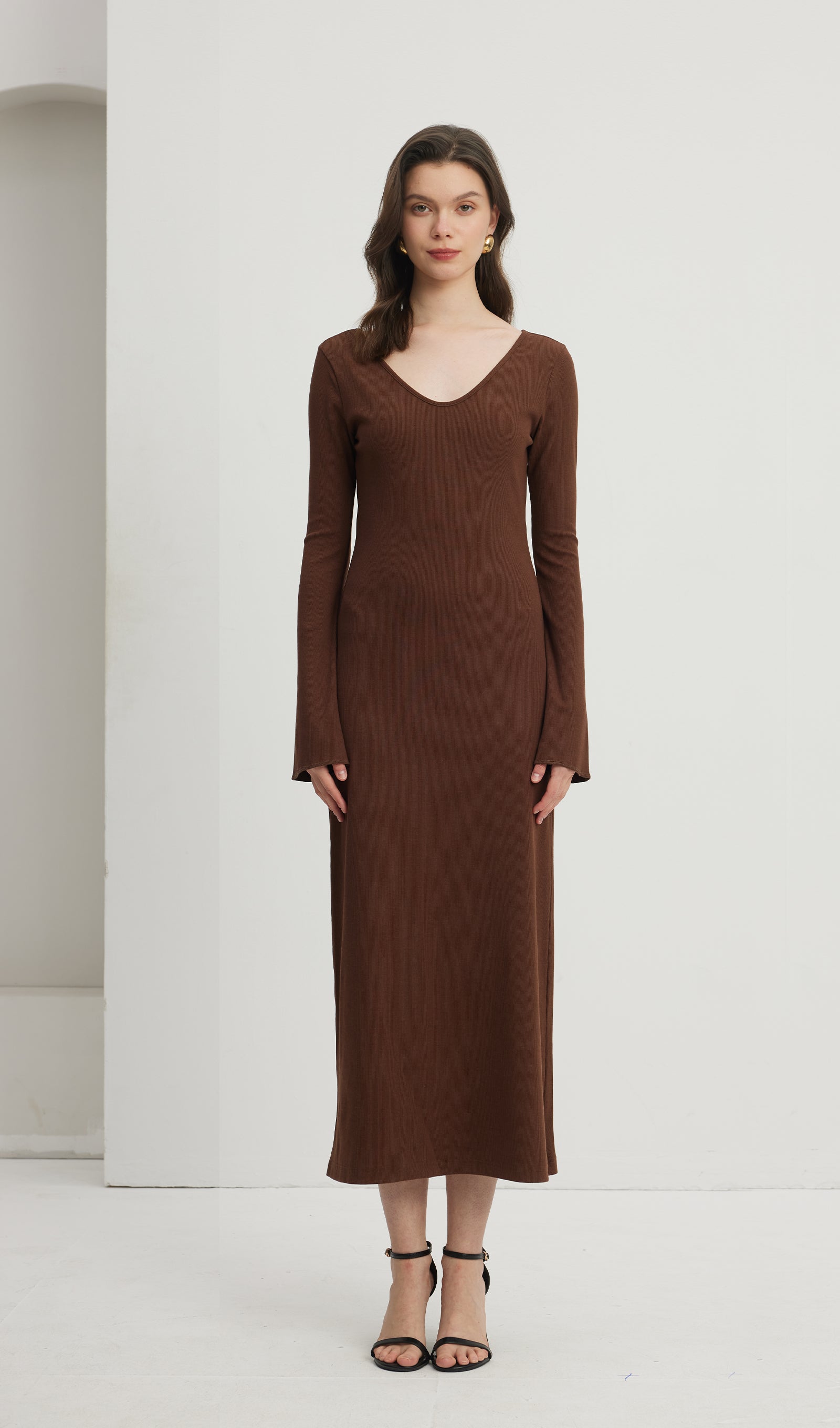 Düz Bisiklet Yaka Midi Elbise