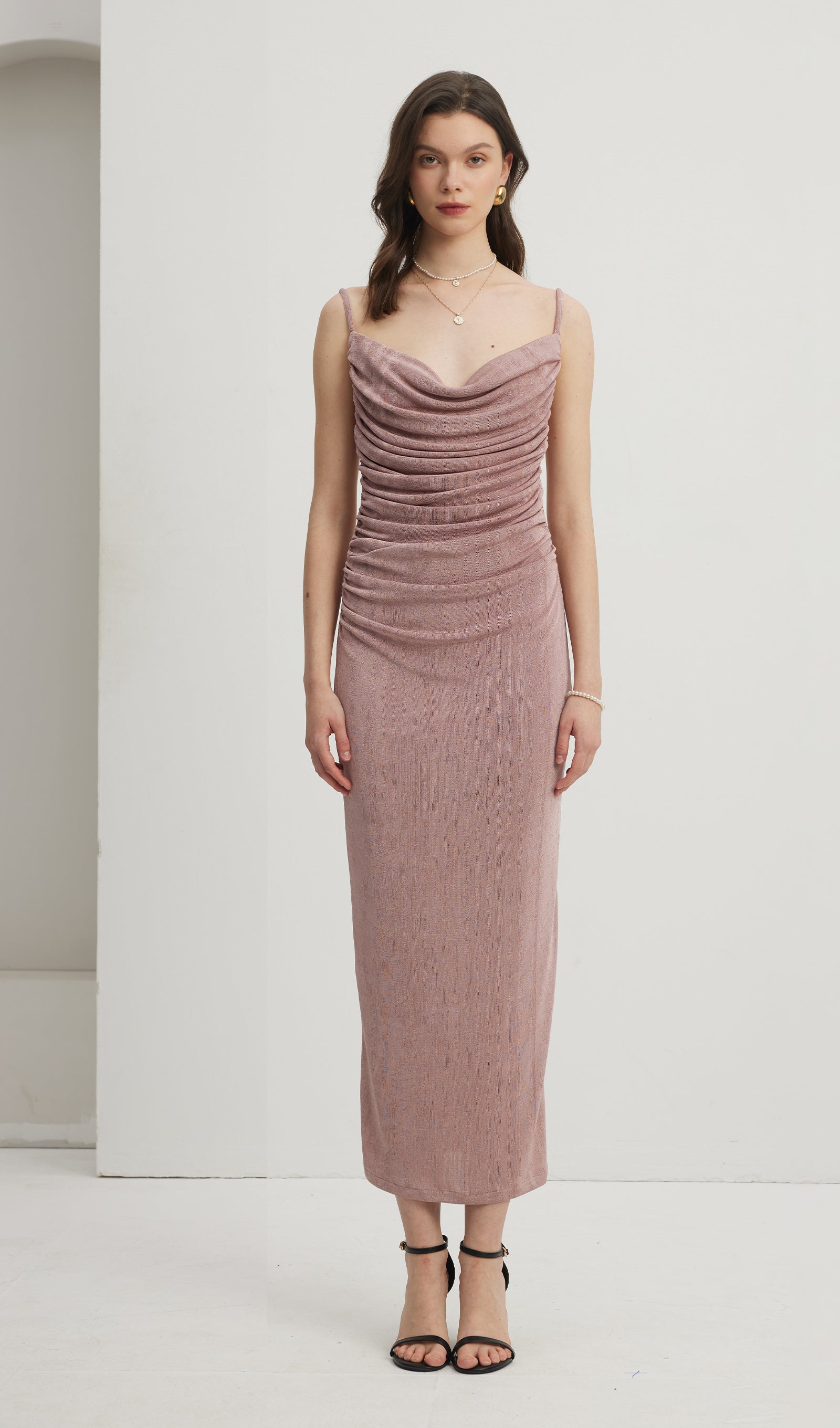 Büzgülü Dökümlü Maksi Elbise